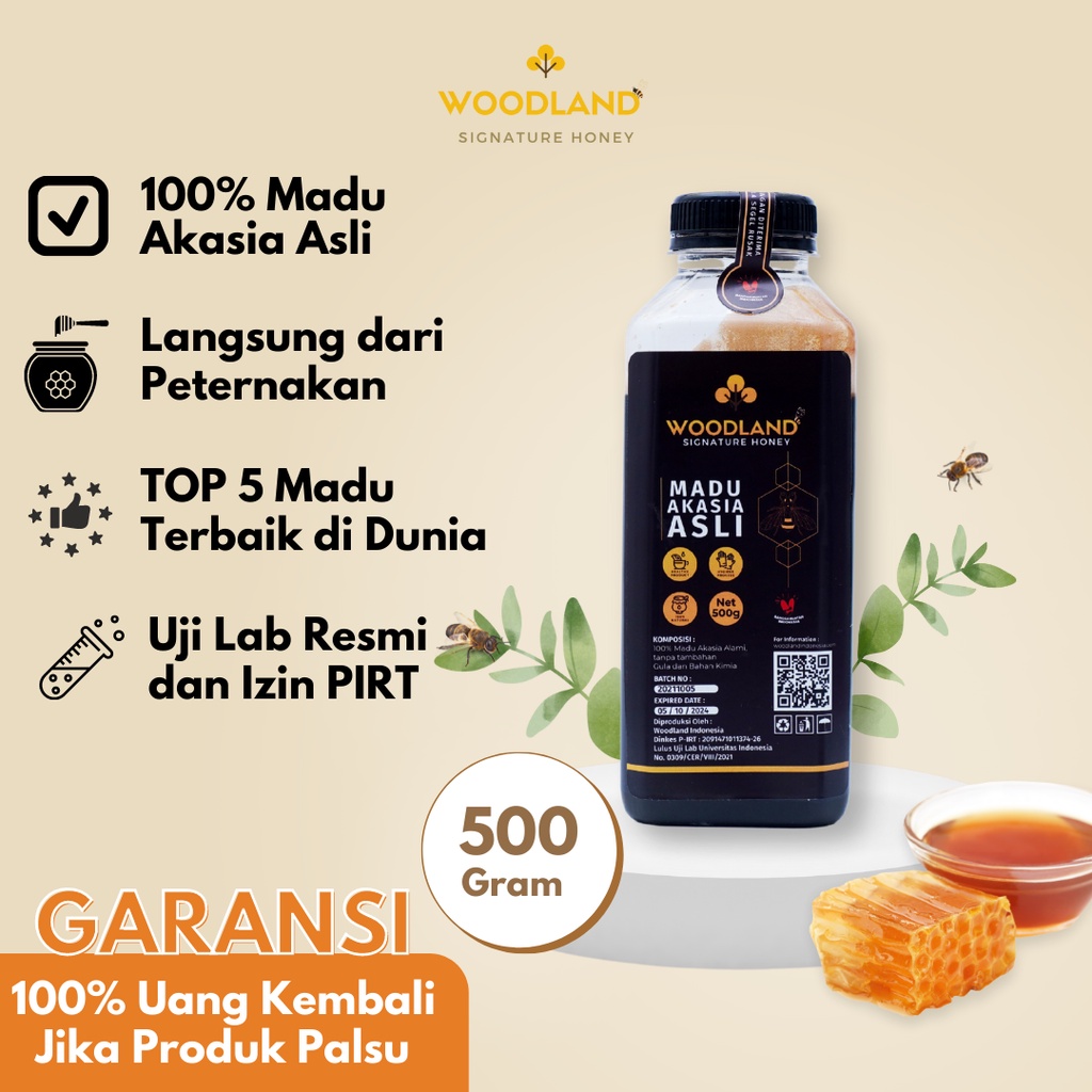 PASTI ENAK Madu Premium Akasia Jambi 100% Asli | Madu Murni Woodland Signature Honey 500 Gram