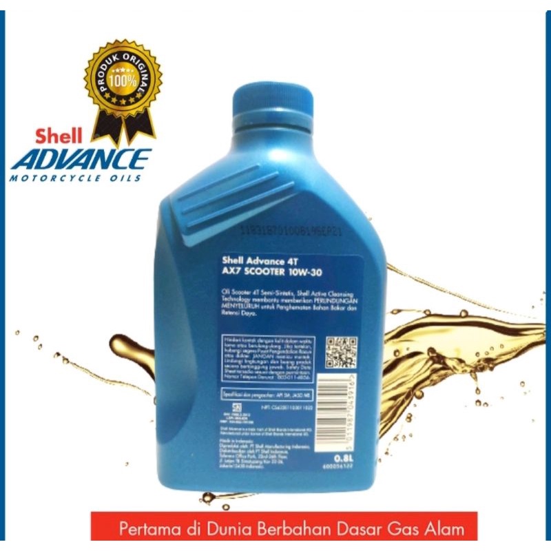 0Oil Shell Advance AX7 MATIC 4T SYNTHETIC BASED 10W-30 800ML Untuk Motor Matik Original