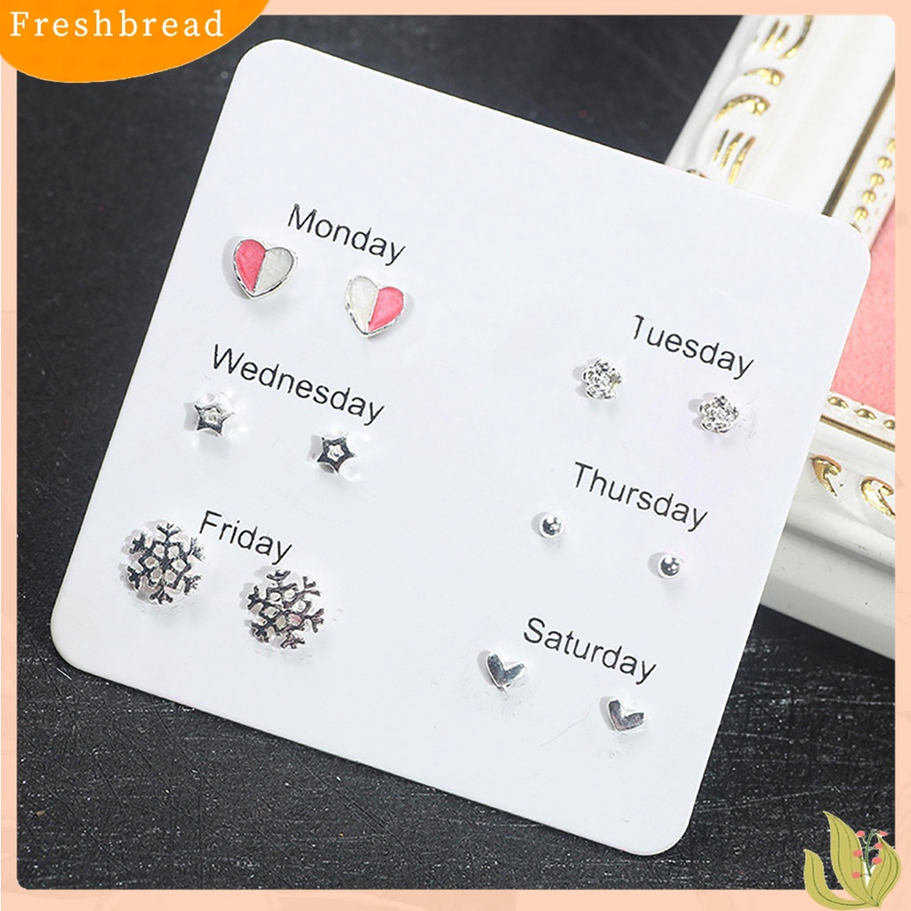 [TERLARIS]6 Pairs Women Fashion Heart Bowknot Feather Stud Earrings Ear Studs Jewelry Gift for Party