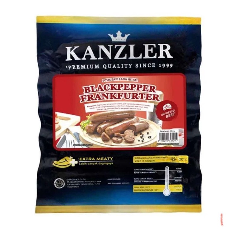 

KANZLER BEEF BLACKPEPPER 500G FRANKFURTER/KANZLER BLACKPEPPER FRANKFURTER 300gr/SOSIS LADA HITAM KANZLER 300G