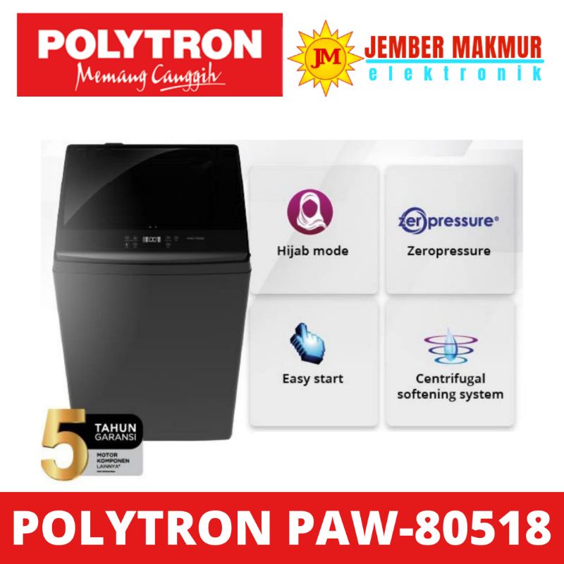 Mesin cuci otomatis POLYTRON New Zeromatic 8Kg PAW 80518