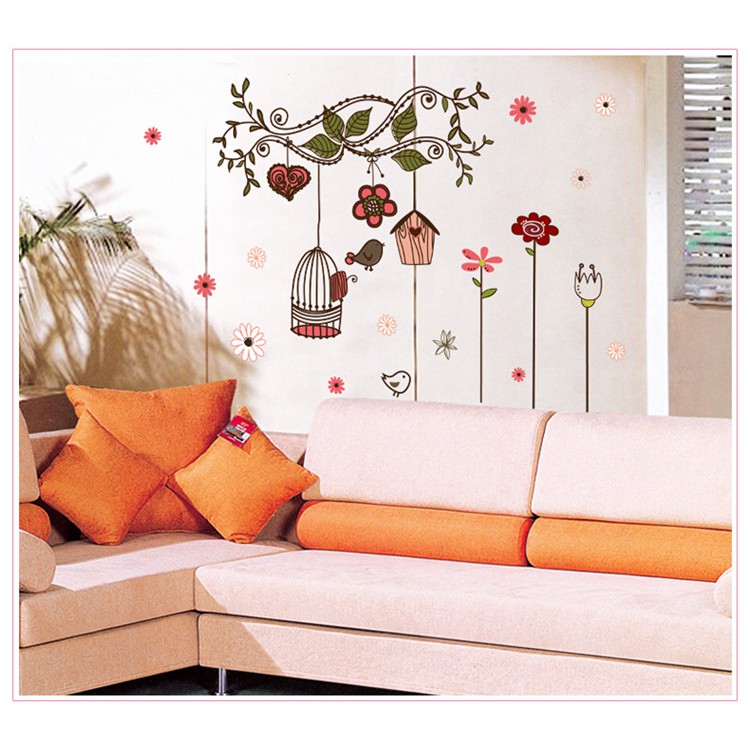 RELIZA WALLSTICKER SANGKAR BURUNG BIRDS CAGES BUNGA STIKER DINDING AY7102