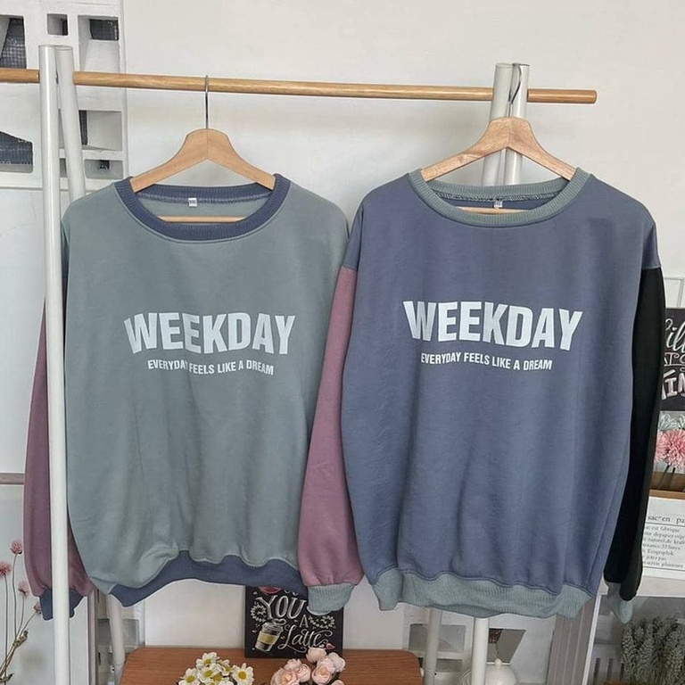 Sweatshirt Combinasi Weekday Oversize Sweater Unisex Big Size Fit To XXL