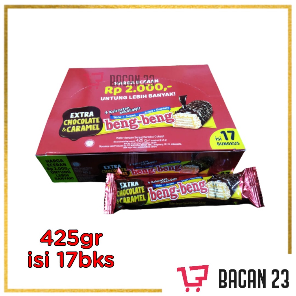 

Beng Beng ( 425 gr isi 17 bks ) / Wafer Caramel Cokelat Crispy / BengBeng Coklat / Bacan 23 - Bacan23