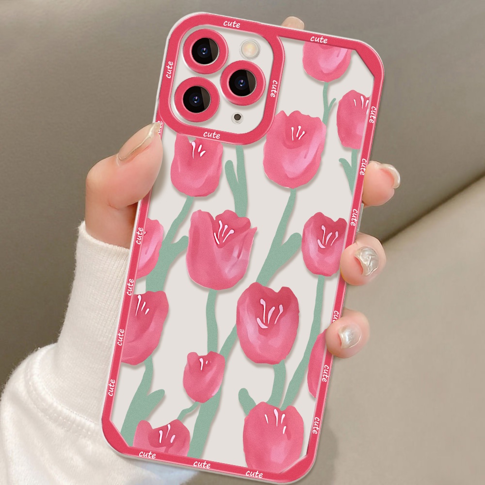 Soft Case TPU Motif Bunga Tulip Untuk Oppo A9 A5 A15 A16 A74 A3S A12E A95 A55 A74 A5S A16K A76 A96 A36 A31 A52 A72 A92 A1K A33 A32 A11 A5S A19 F11S A5S F9G