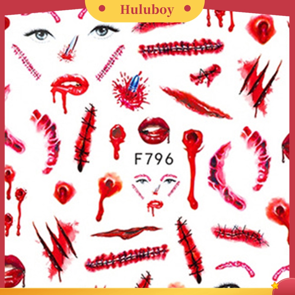 Huluboy Huluboy♡ 2pcs / Set Stiker Kuku Motif Tangan Berdarah Mata Merah Untuk Halloween