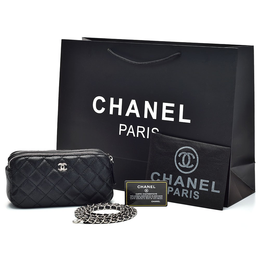 Clutch Chanel WOC Double Zip Caviar SHW Hitam AP33819