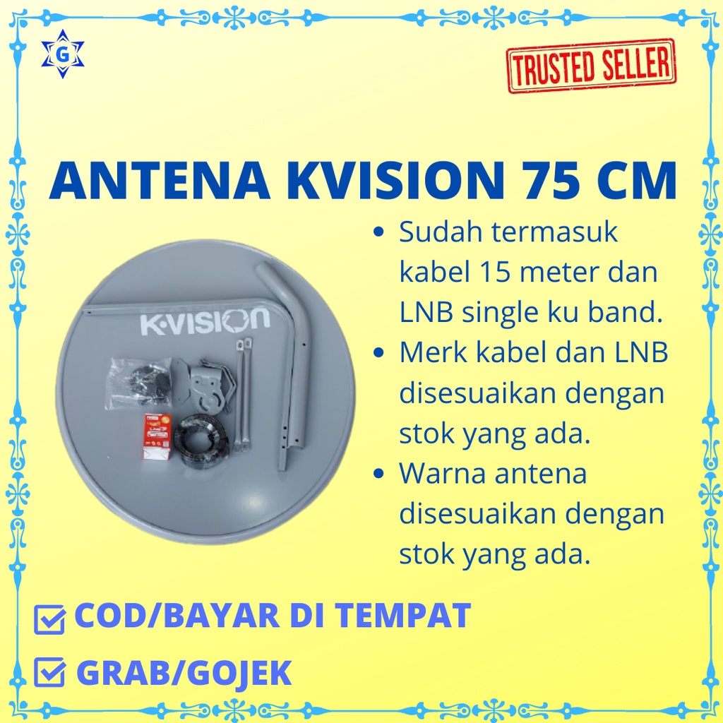 ANTENA/DISH KU BAND MERK K VISION 75 CM TERMASUK LNB DAN KABEL