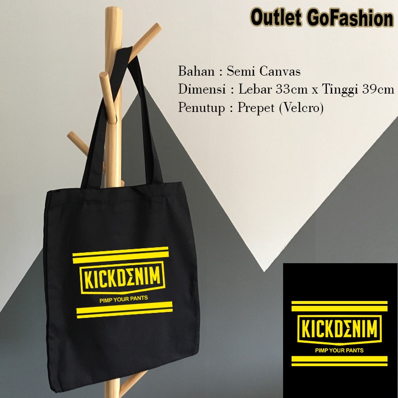 Tas Totebag Tote Bag Kick Denim 003 Logo Simple Keren Kualitas Distro Premium Outlet GoFashion Baru