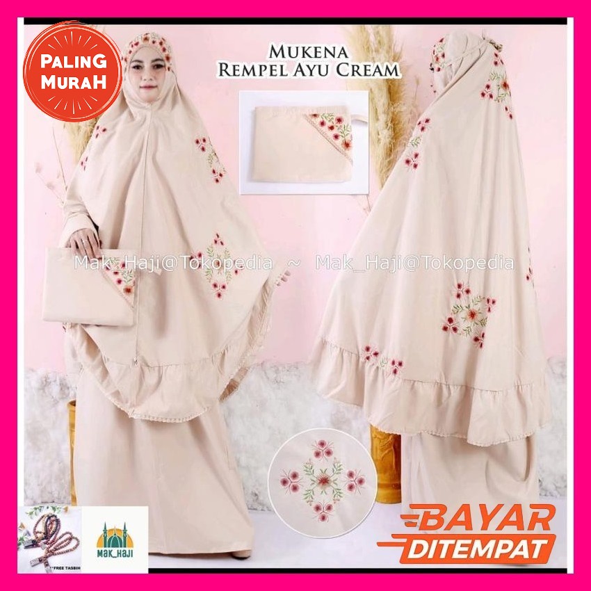 Grosir Mukena Termurahi (Cod) Mukena Terusan Dewasa Polino Kain Dasar Abu-Abu Motif Bordir Bunga Tig