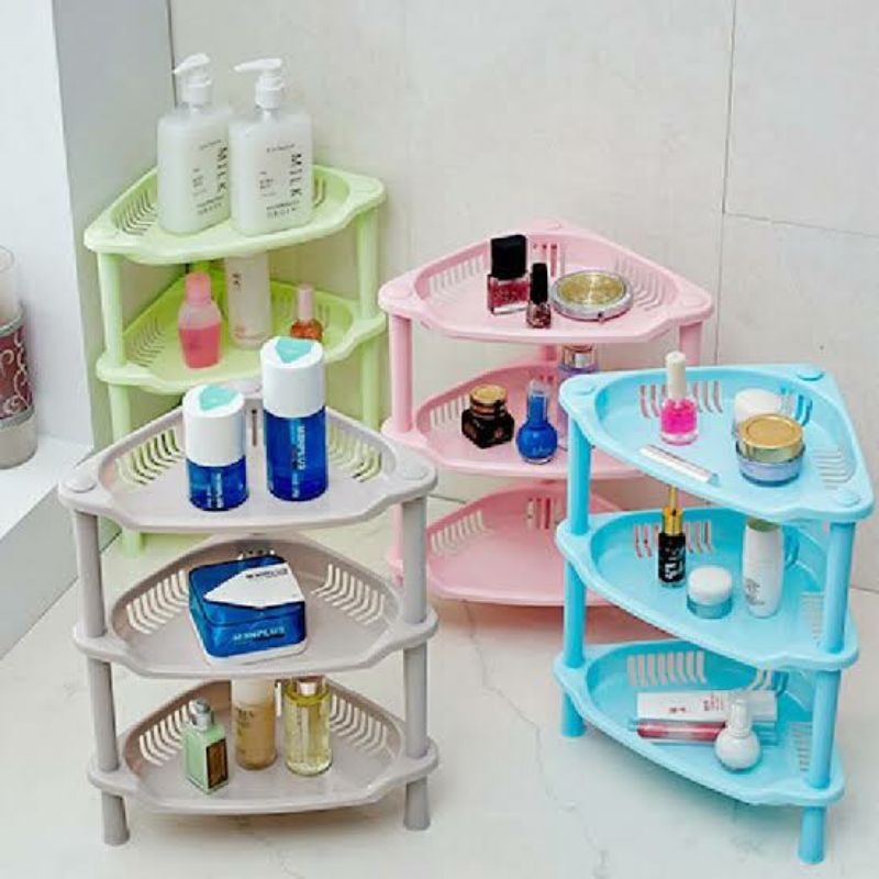 Rak Sudut Segitiga 3 Susun/ Rak Plastik 3 Tingkat/ Rak Siku 3 Tingkat/ Rak Sudut Dapur Kamar Mandi