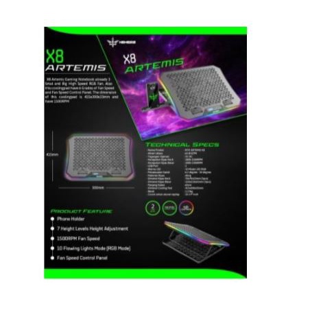 Cooling pad gaming laptop nyk nemesis 6 fan rgb adjustable panel control with stand holder phone artemis x-8 x8 - coolingpad cooler notebook