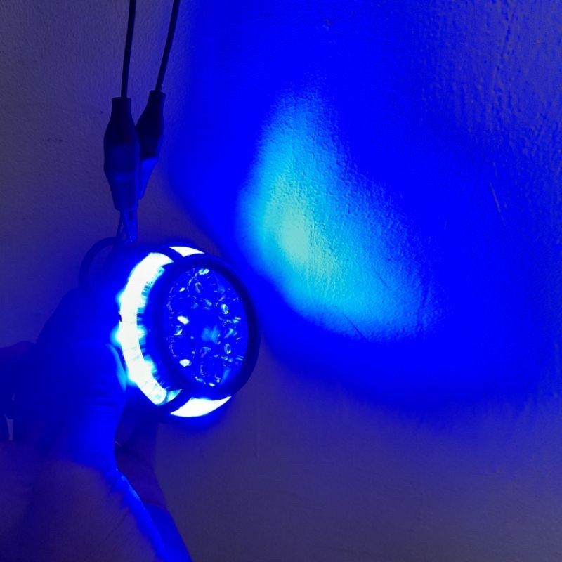 lampu tembak sorot brecket spion led 6 mata angel eye biru merah 5 mode universal