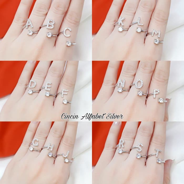 TJM VZ048 Cincin Huruf A - O Wanita Fashion Aksesoris Korea Emas Putih Silver Perhiasan Cincin Wanita