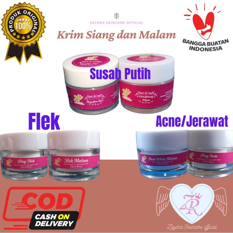 Cream Zayora siang malam susah putih/flek/acne Skincare