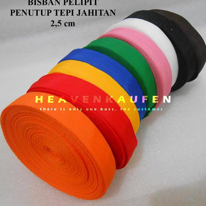 

Bisban Pelipit Penutup Bungkus Tepi Jahitan 2,5 cm Warna
