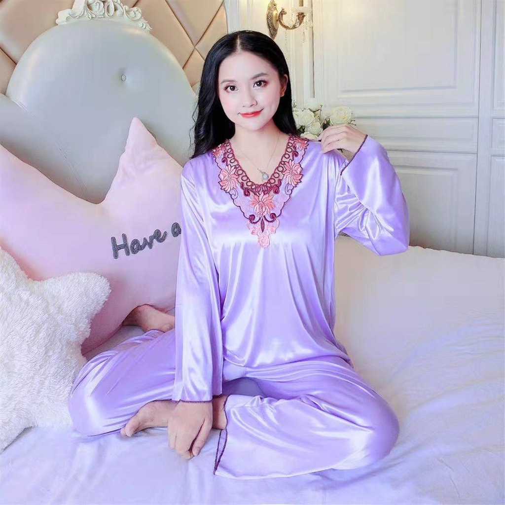 [COD] baju tidur wanita dewasa/piyama satin/daster kekinian lengan panjang