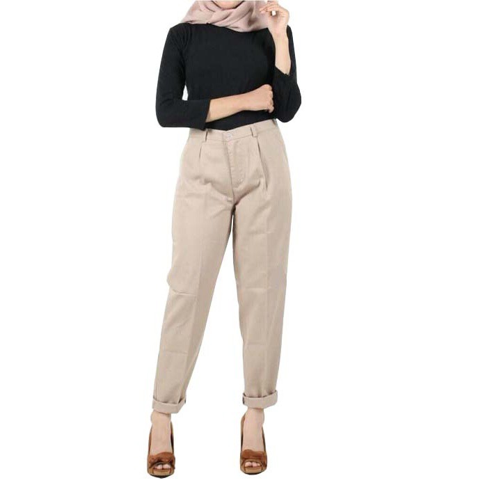 Celana Kerja Celana Bahan Katun Strecth Celana wanita Baggy Kancing, Celana Kantor Kuliah Formal, Baggy Pants