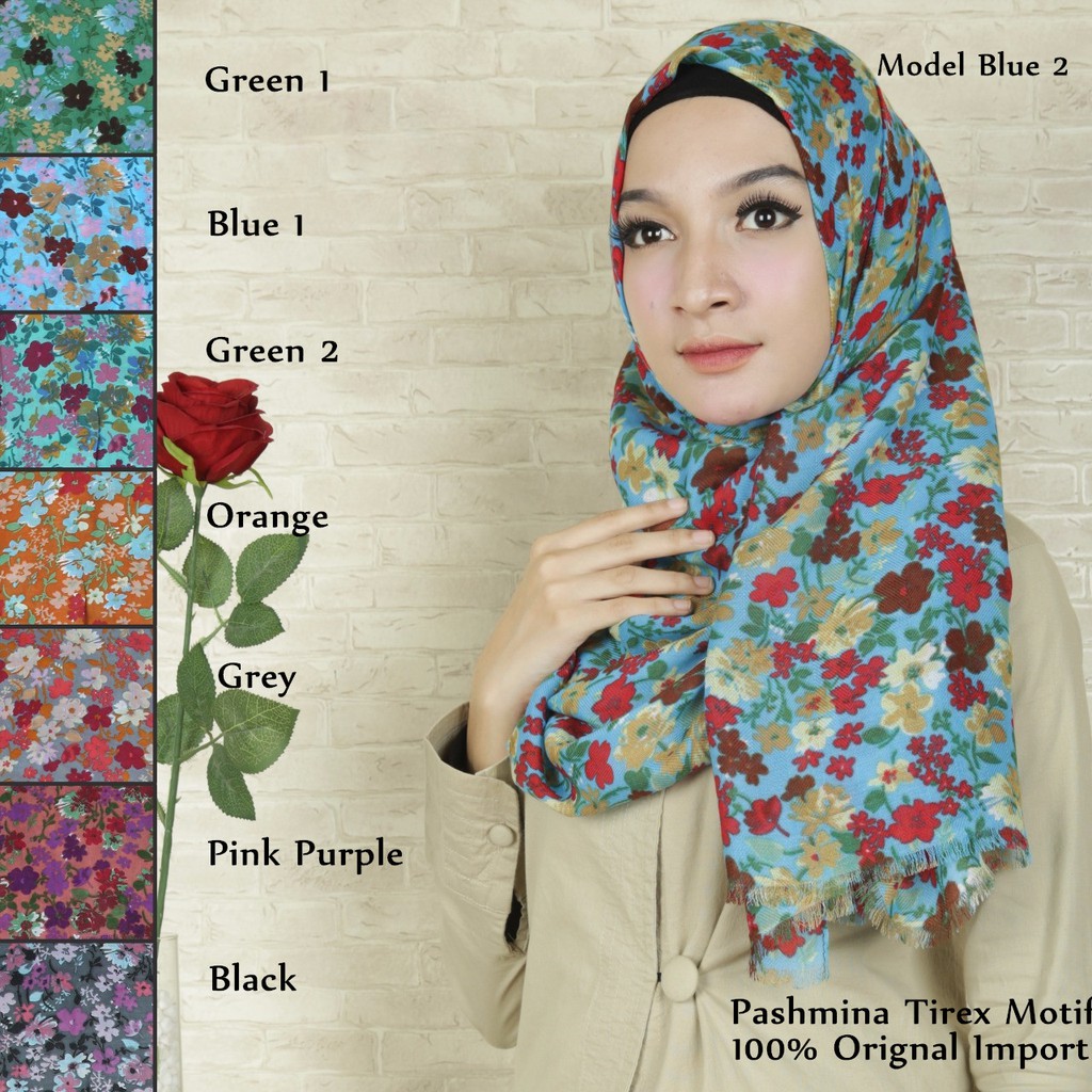 PASHMINA kerudung katun  tirex tepi rawis FLOWER Shopee 