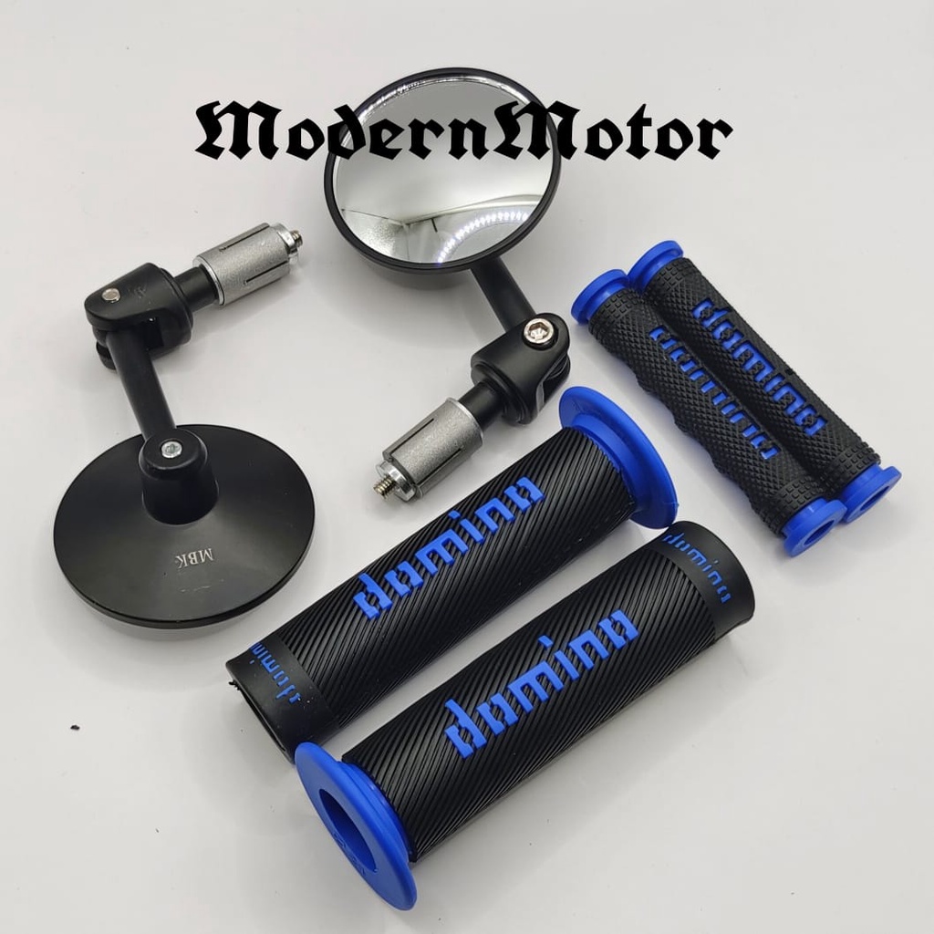 Spion Jalu Cembung plus Handgrip Domino Bulu plus Karet handle Domino 1 paket 3 item Universal all Motor