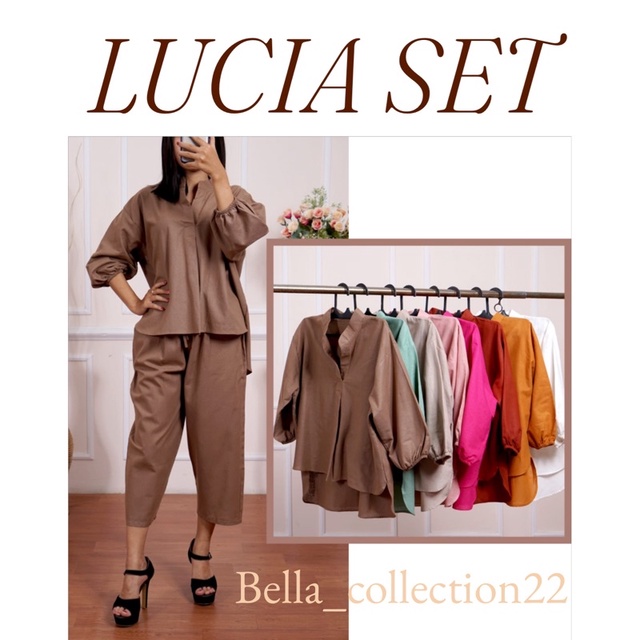 Setelan kulot setelan Wanita Atasan+Celana Kekinian Lucia Set Linen Premium  One Set Terbaru All Size kulot trendy