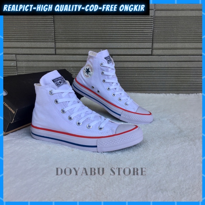 CONVERSE ALL STAR CLASSIC HIGH PUTIH POLOS FULL WHITE 100% REALPICT PRIA WANITA SNEAKERS CASUAL