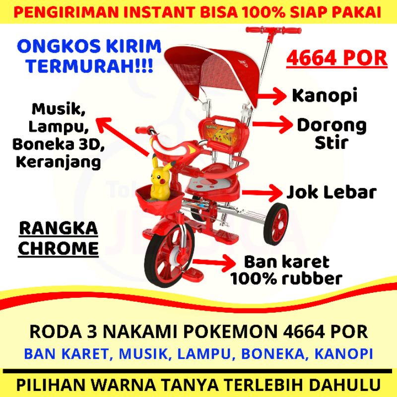 Sepeda Anak Roda 3 (Tiga) Tricycle Nakami Pokemon Pikachu