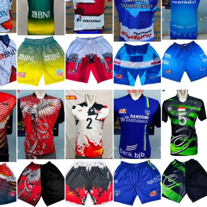 ➷ PAKET HEMAT setelan baju dan celana voli proliga / setelan baju voli BNI/ setelan kaos voli printi