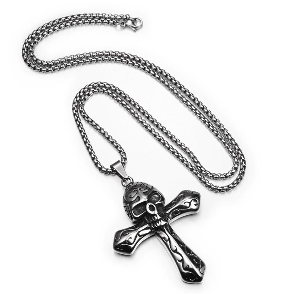 Kalung Rantai Dengan Liontin Tengkorak Bahan Stainless Steel Gaya Punk Gothic Untuk Wanita