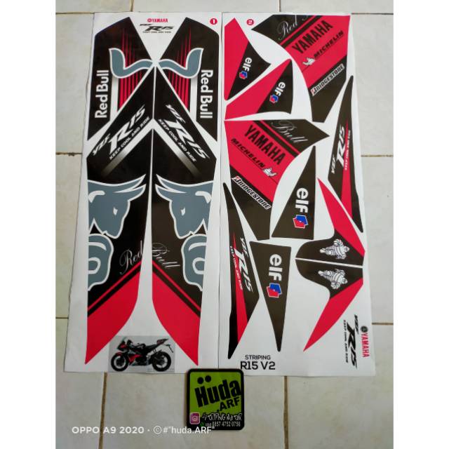 Striping lis sticker variasi yamaha R15  V1&V2 Red bull elf