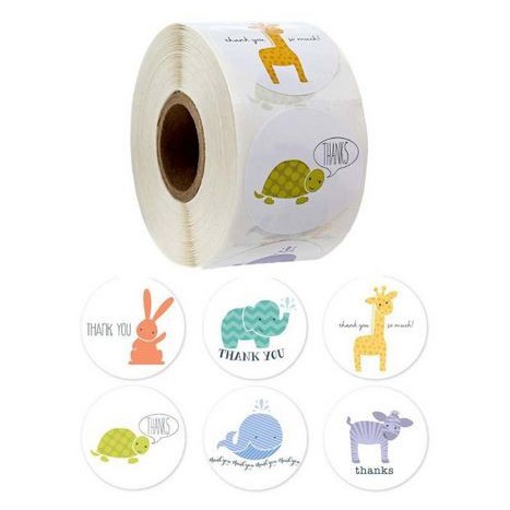 Paper Tags - 1&quot; Animal Round THANK YOU Sticker (10 pcs)