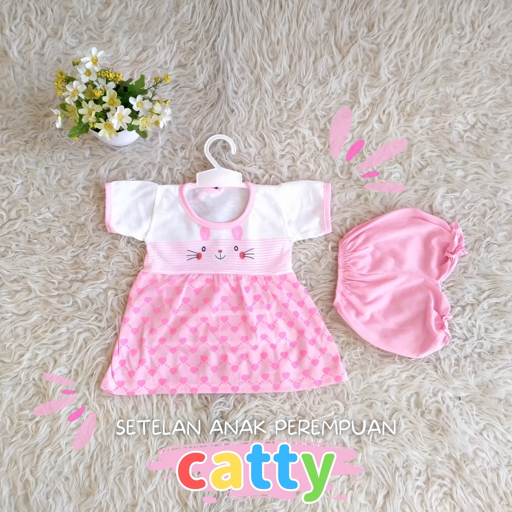 Setelan Ruffle bayi perempuan motif caty Set baju anak cewek Setelan Anak Unisex / Set Baju Pendek / Kaos Anak Motif Karakter