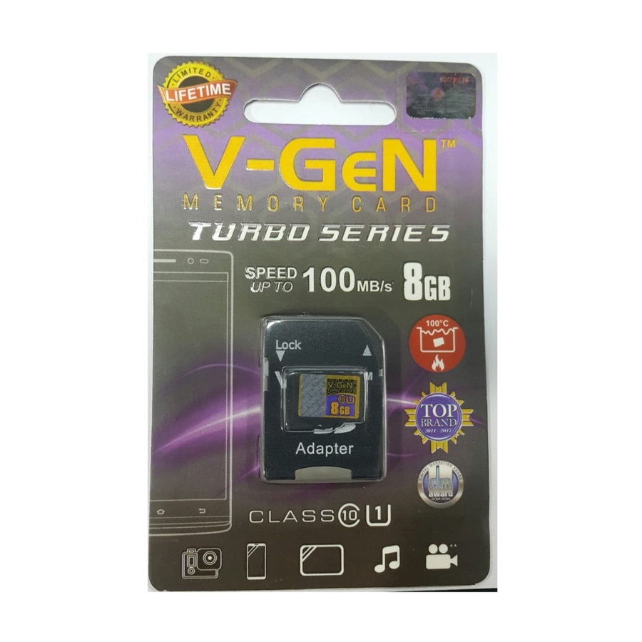 MicroSD V-GeN Turbo 8GB + Adapter Class 10 100MB/S (MicroSD VGEN)