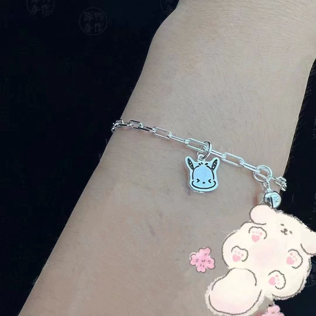 Gelang Tangan Rantai Liontin Anjing Bahan Alloy Warna Silver Untuk Wanita