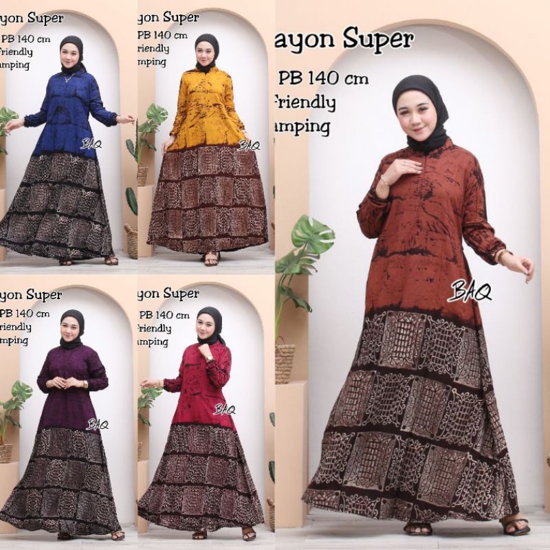 Gamis Rayon Premium Abstrak Malaman Busui Friendly Dress Wanita Batik Pekalongan Kekinian