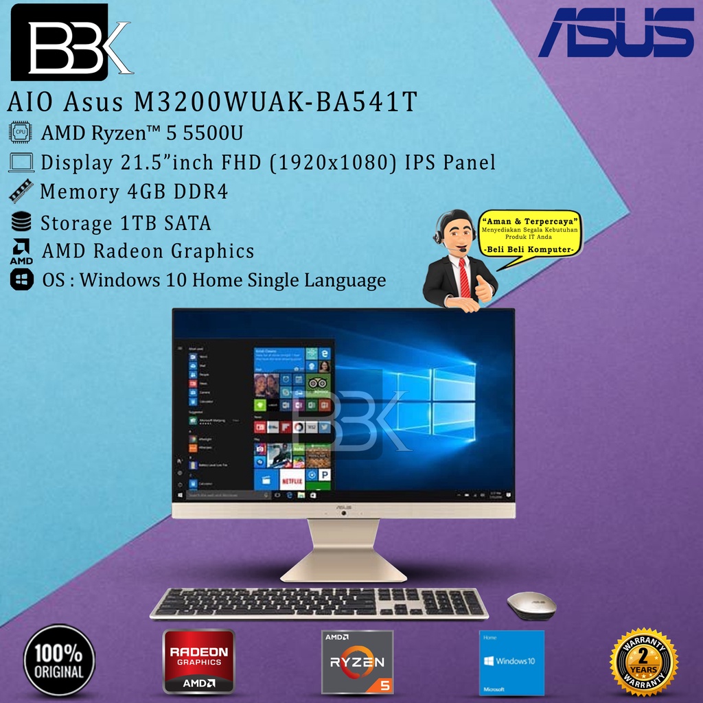 PC ASUS M3200WUAK-BA541T AIO Ryzen 5-5500U 4GB 1TB SATA W10HSL 2Yr