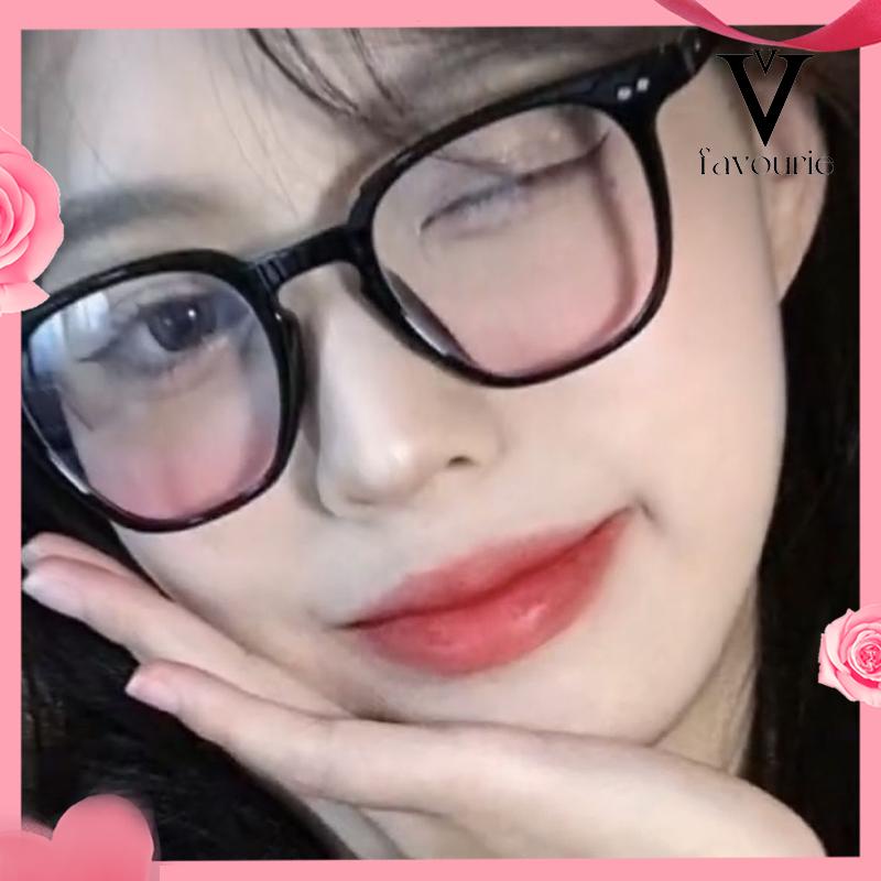 [COD]Gradient Pink Blush Glasses Wanita Trendi Wajah Bulat Kacamata Bingkai Hitam untuk Foto-FA