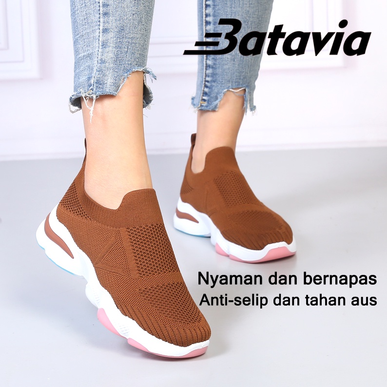 Batavia Sepatu olahraga impor premium perempuan terbaru rajut adem antislip antiaus sepatu lari anak perempuan  Batavia Shoes Fashion  Sport  Original Pink Hitam Abu Grey kanvas  sekolah korea Onlinemall A113