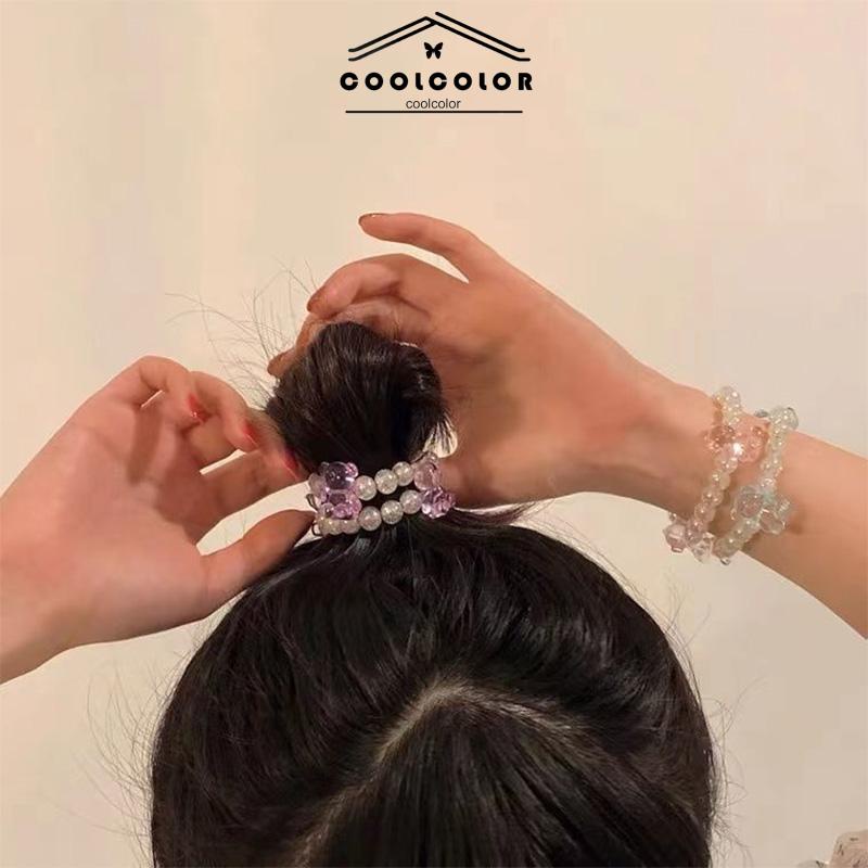 COD❤️Tali Rambut Beruang Kecil yang Lucu Gelang Cincin Rambut Kristal Gelang Serbaguna Hiasan Rambut Wanita Anak-anak Impor Fashion Murah Ready stock