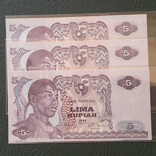 Uang kuno kertas 5 Rupiah Sudirman tahun 1968