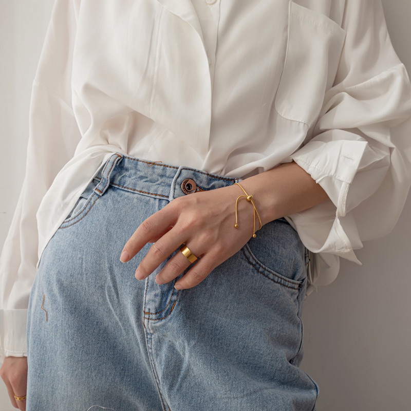 Gelang Bola Korea Material Titanium Steel Gold Gaya Vintage-3