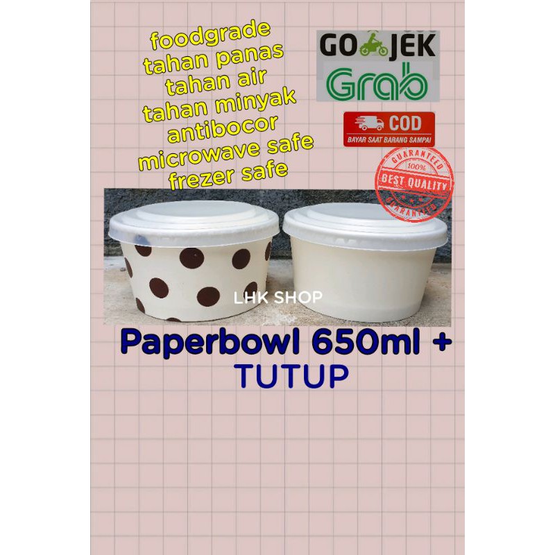 Mangkuk Kertas Paper Bowl paperbowl 650 ml plus Tutup