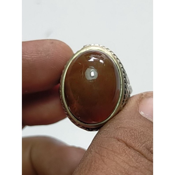cincin batu akik natural galih kelor merah