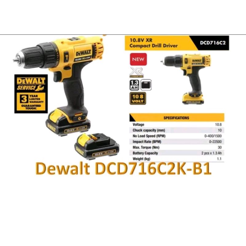 Mesin bor baterai cordless hammer drill DCD716C2K DEWALT DCD716