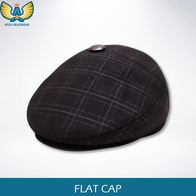 Flat Cap Newsboy Hat Topi Patino Motif Flannel - Black