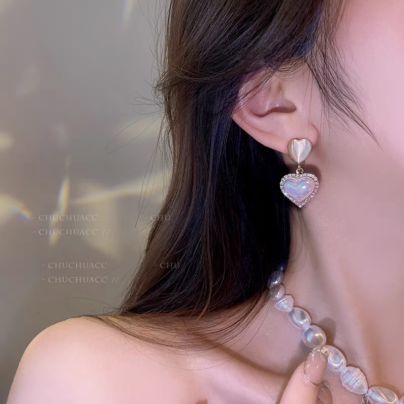 YEEZII Set Anting Hypoallergenic Hias Liontin Hati Kristal Mutiara Mermaid Warna Emas Untuk Wanita