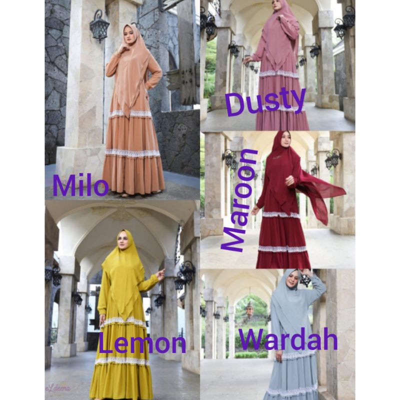 [ Ready ]HALIYA SYARI BY ELDEENA/GAMIS CERUTY POLOS PREMIUM/gamis syari terbaru (lengkap hijab ]