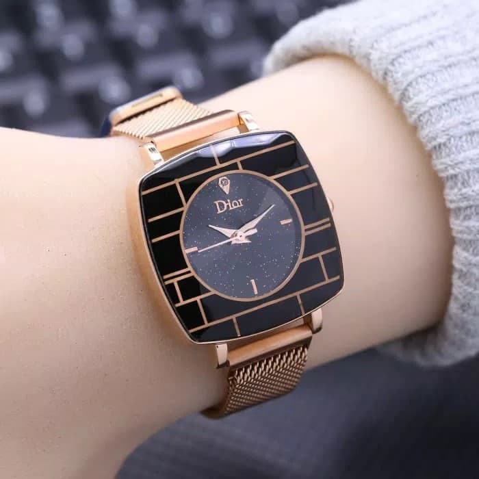 FREE BOX & BATERAI CADANGAN JAM TANGAN WANITA DIOR RANTAI MAGNET KOTAK SEGI EMPAT / DR009