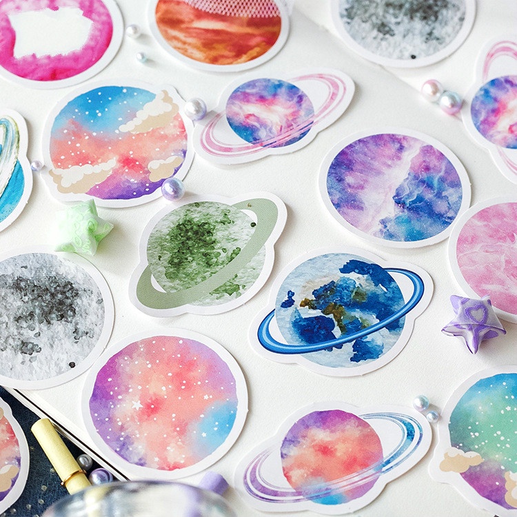 45pcs/set Colorful Diy Handmade Planet Motif Stickers For Notebook/Mobile/Refrigerator Decoration