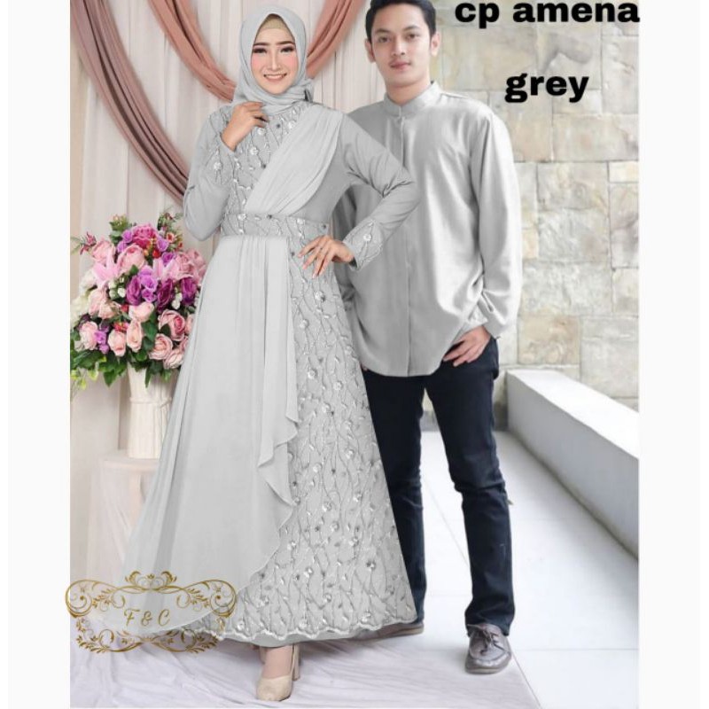 CP AMENA MUTIARA, COUPLE PASANGAN, TILE MOSCREPE, GAMIS HIJAB MUSLIM, DRESS MAXY, 2 UKURAN